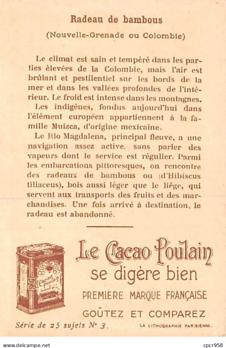 CHROMOS.AM23172.7x10 Cm Env.Chocolat Poulain.Embarcations Primitives.Radeau De Bambous (Nelle Grenade) - Poulain