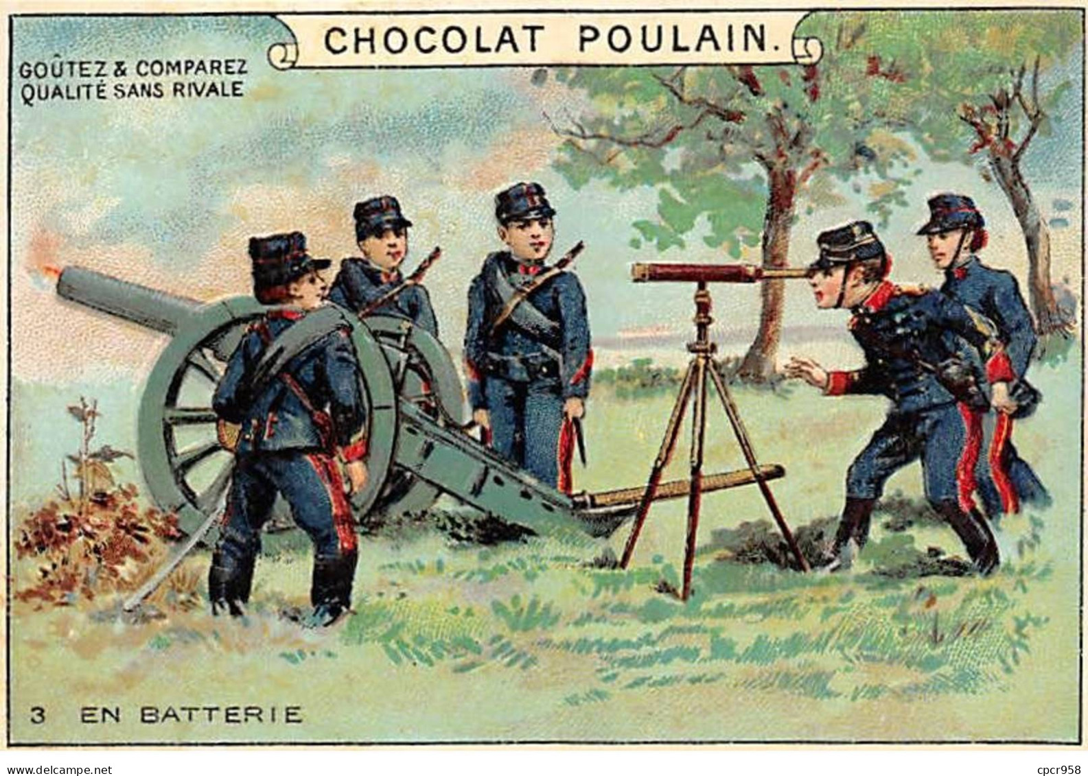 Chromos - COR14703 - Chocolat Poulain -En Batterie - Soldats - Hommes - Canon - 10x7 Cm Environ - En L'état - Poulain