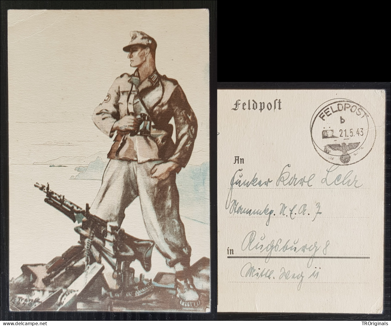 GERMANY THIRD 3rd REICH ORIGINAL PROPAGANDA CARD WEHRMACHT HEAVY MACHINE GUN FELDPOST 1943 - Oorlog 1939-45