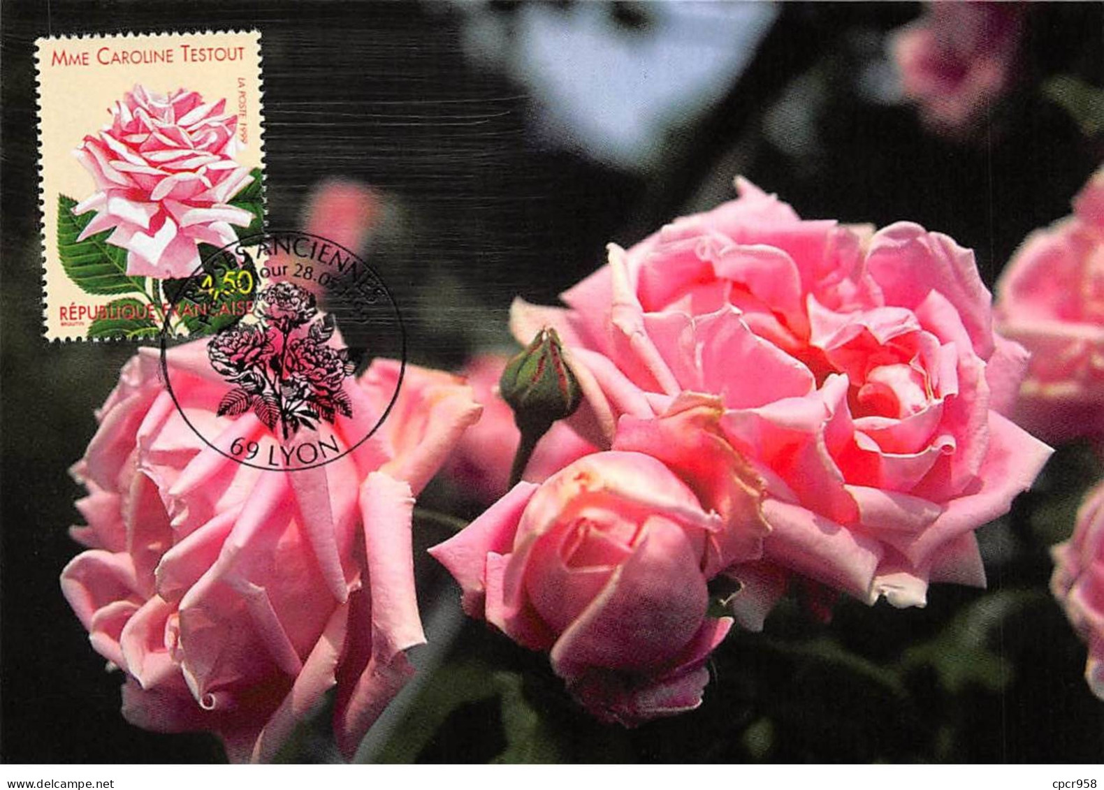 Carte Maximum - FRANCE - COR12860 - 28/05/1999 - Roses Anciennes - Cachet Lyon - 1990-1999