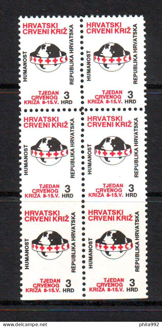Croatia 1992 Charity Stamp Mi.No 21 Red Cross (6) Hexagon - 2 Horizontal Serrations Are Missing MNH - Croatie