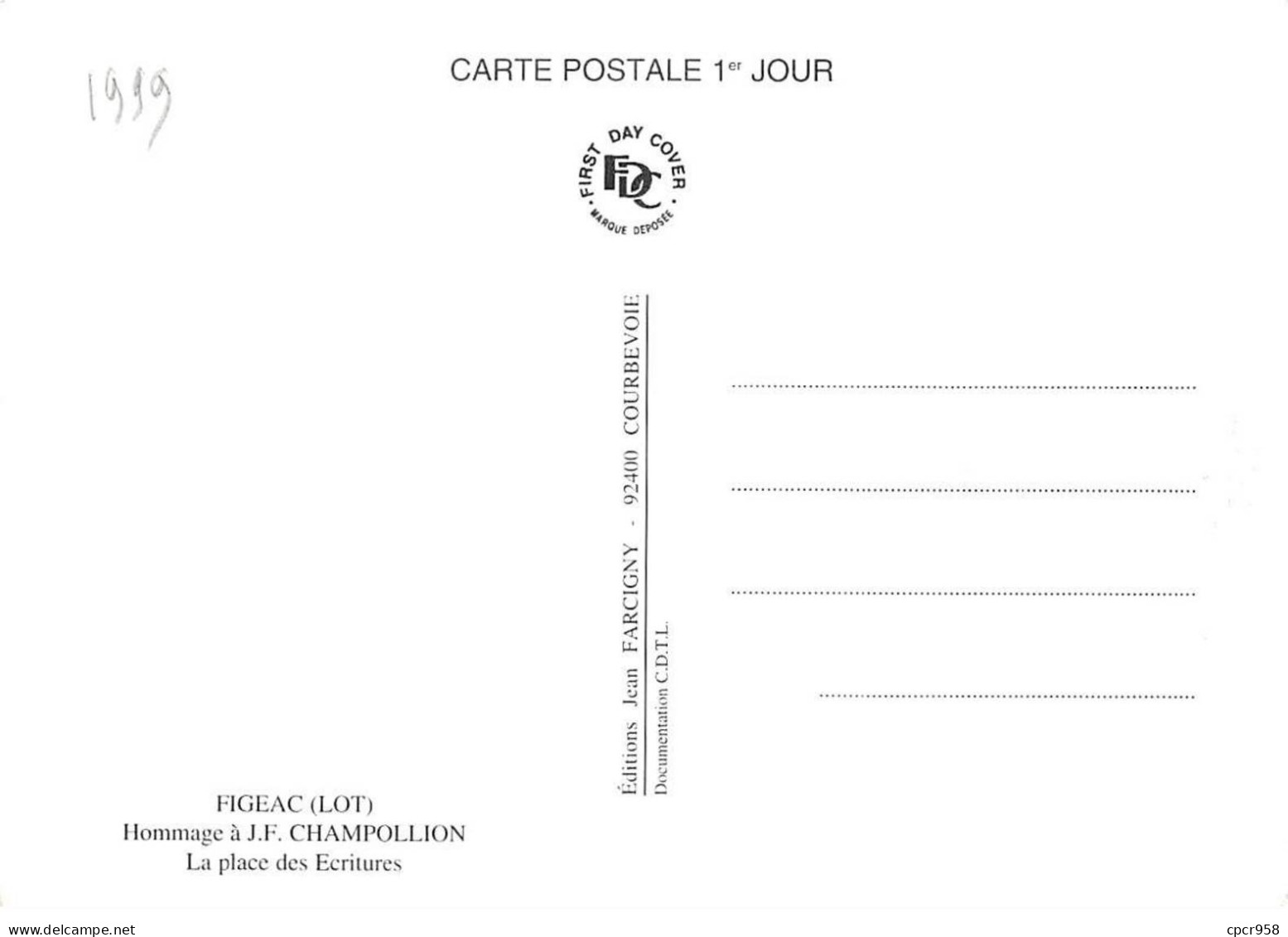 Carte Maximum - FRANCE - COR12870 - 26/06/1999 - Figeac - Cachet Figeac - 1990-1999