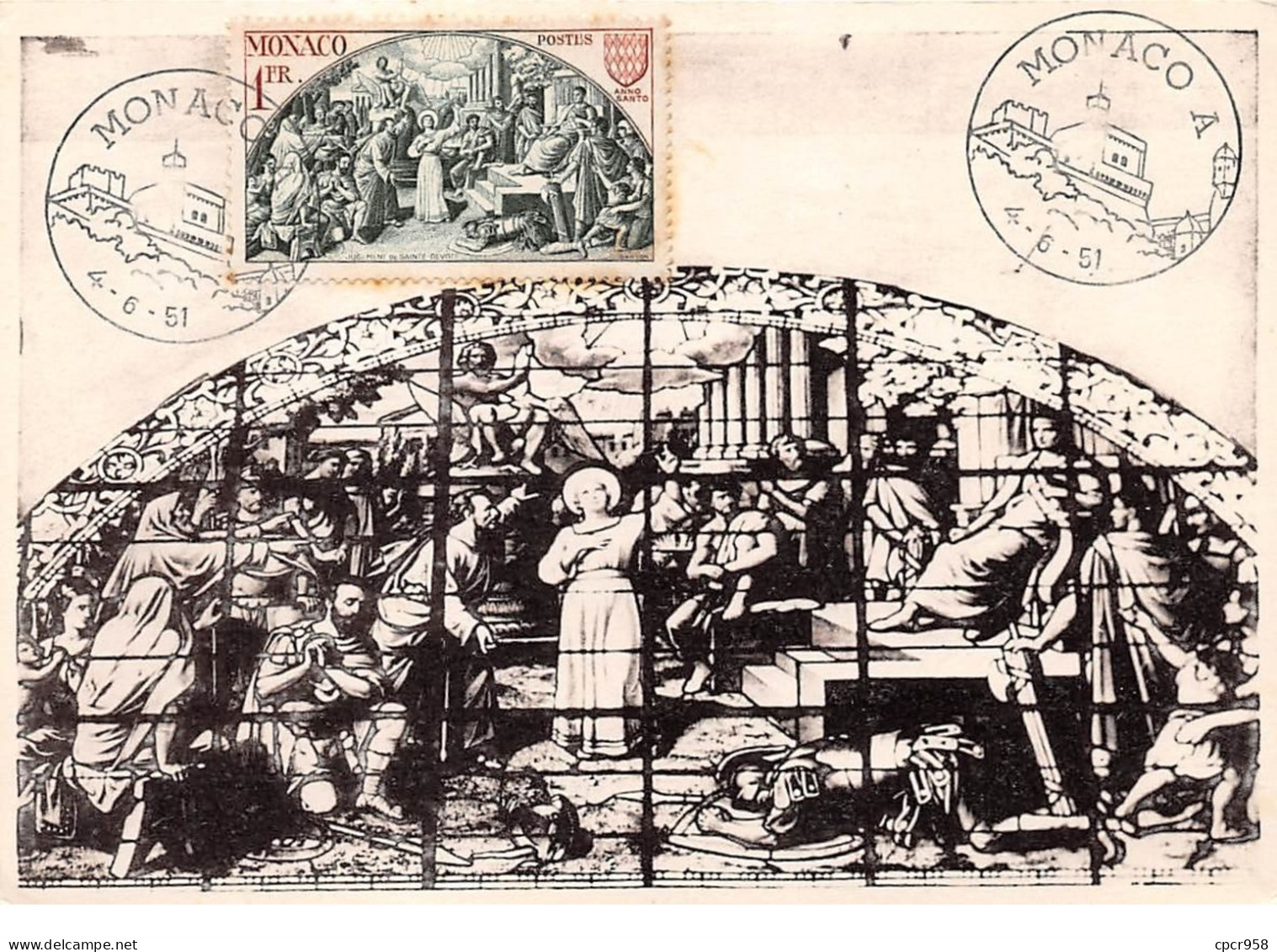 1951 . Carte Maximum . N°105606 .monaco.jugement De Sainte Devote .cachet Monaco . - Cartes-Maximum (CM)