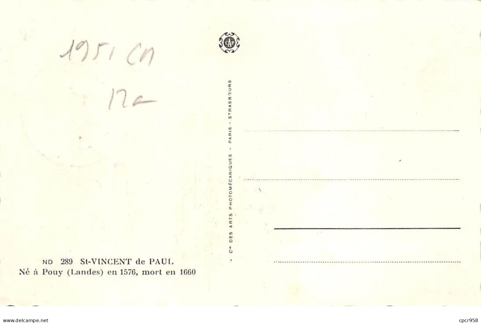 1951 . Carte Maximum . N°105593 .monaco.st Vincent De Paul .cachet Monaco . - Cartoline Maximum