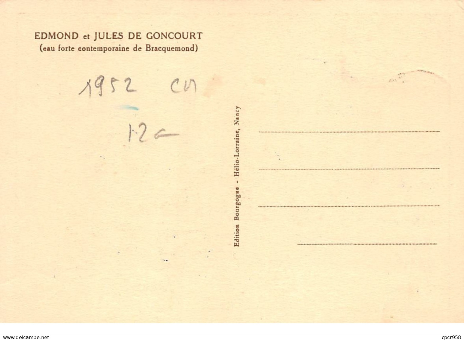 1952 . Carte Maximum . N°105597 .monaco.cinquantenaire De L Academie Goncourt .cachet Monte Carlo . - Cartes-Maximum (CM)