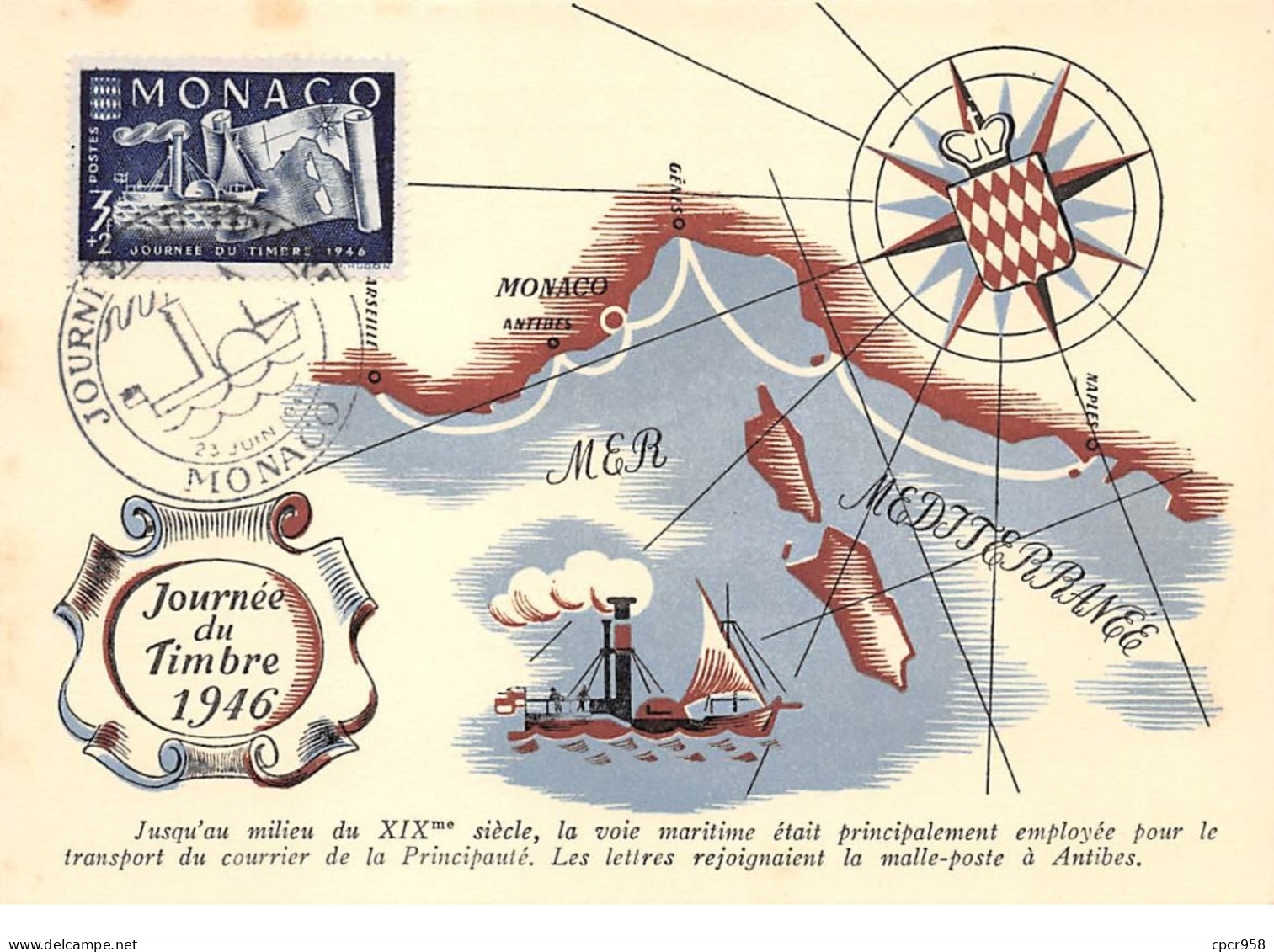 1946 . Carte Maximum . N°105599 .monaco.journee Du Timbre 1946 .cachet Monaco . - Cartes-Maximum (CM)