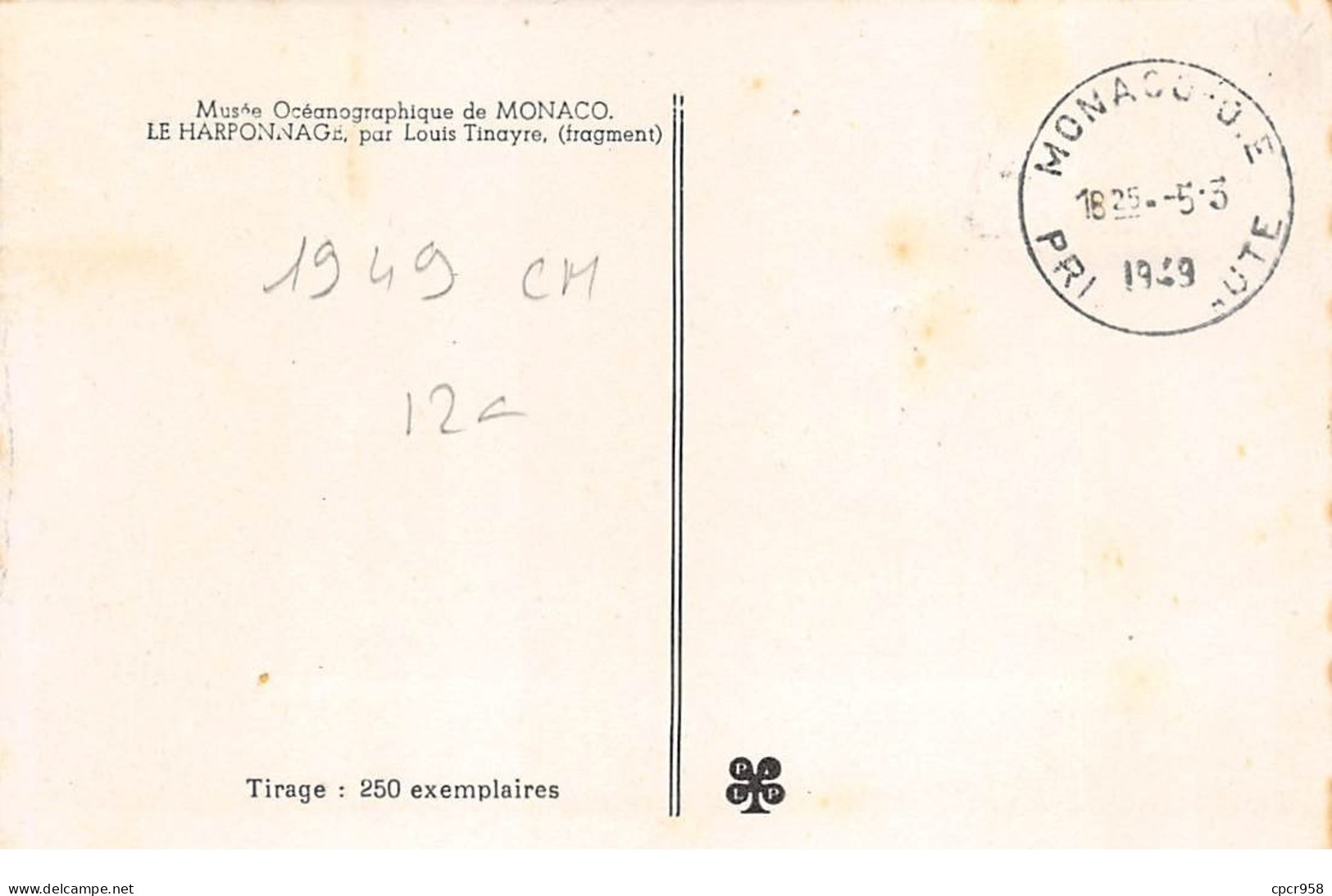 1949 . Carte Maximum . N°105562 .monaco.barque Et Pecheurs .cachet Monaco . - Cartas Máxima