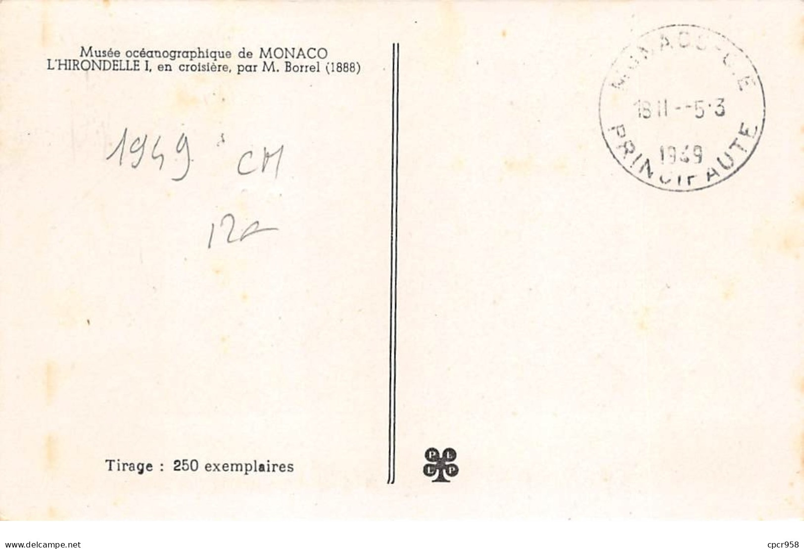 1949 . Carte Maximum . N°105560 .monaco.hirondelle I 1870 .cachet Monaco . - Cartes-Maximum (CM)