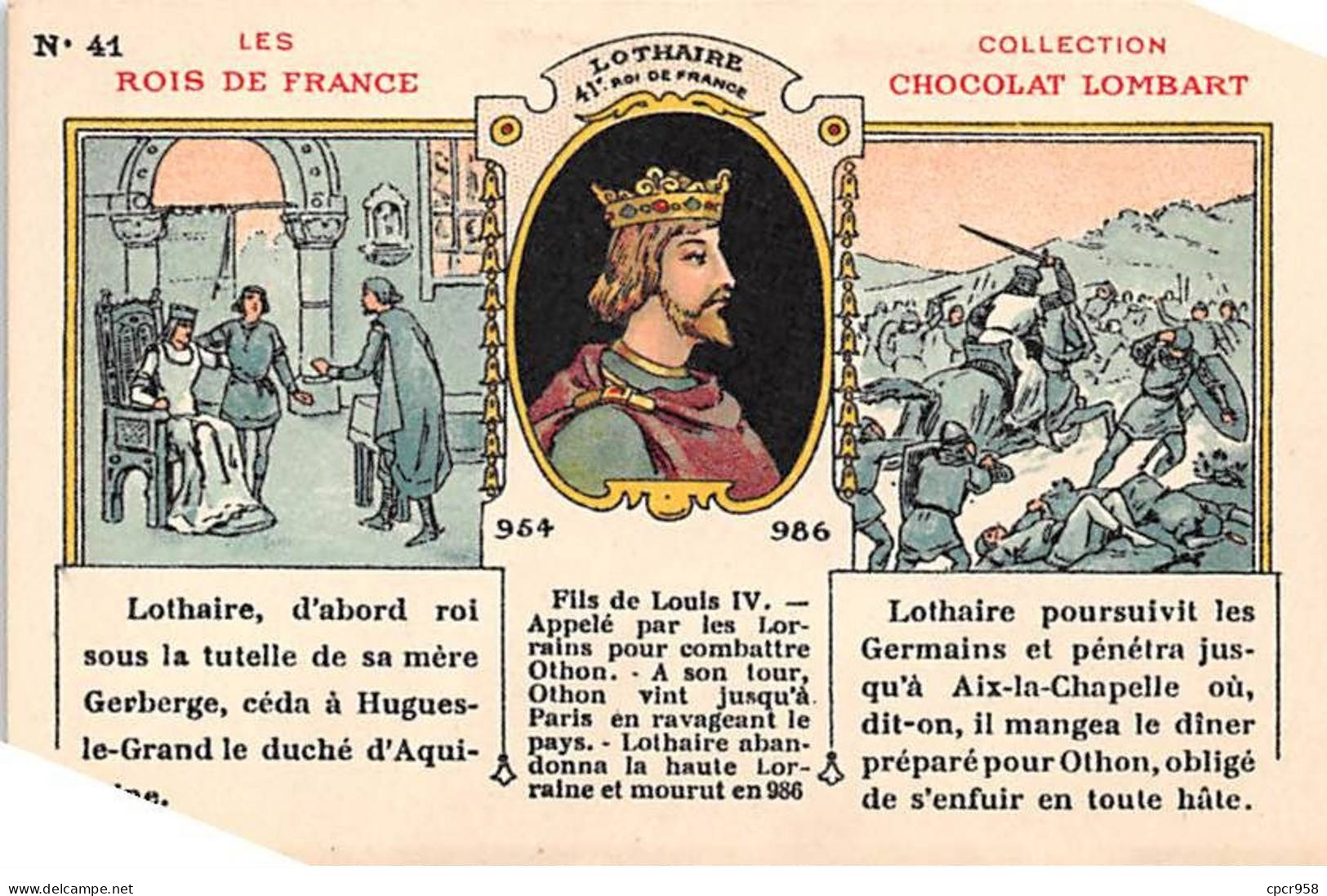 CHROMOS.AM23823.7x10 Cm Env.Chocolat Lombart.Les Rois De France.Lothaire.41 Ième Roi - Lombart