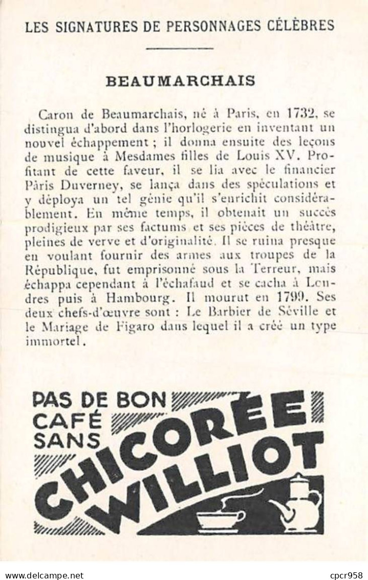 CHROMOS.AM23306.7x10 Cm Env.Chicorée Williot.Beaumarchais.Le Mariage De Figaro - Tee & Kaffee