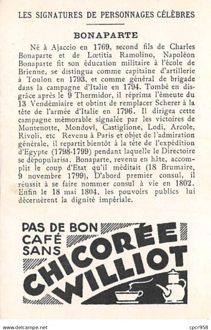 CHROMOS.AM23302.7x10 Cm Env.Chicorée Williot.Bonaparte Au Pont D'Arcole - Tea & Coffee Manufacturers