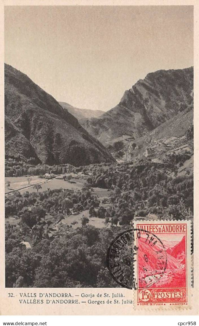 ANDORRE.Carte Maximum.AM14024.1947.Cachet Andorre.Vallée D'Andorre.Gorges De St.Julia - Used Stamps