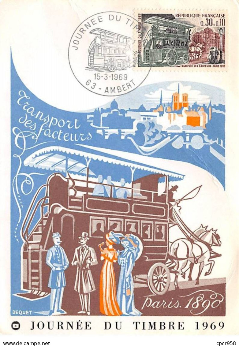 FRANCE.Carte Maximum.AM13959.15/03/1969.Cachet Ambert.Journée Du Timbre.Transport Des Facteurs Paris 1890.Etat Plié - 1960-1969