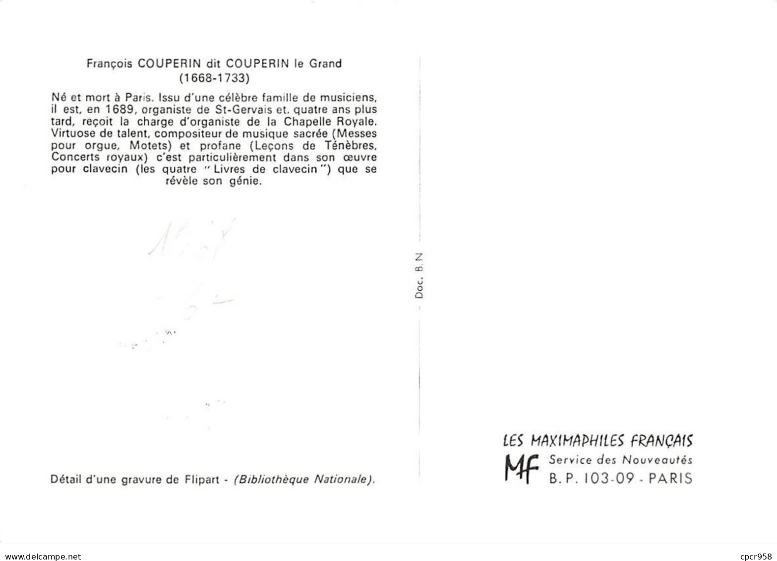 FRANCE.Carte Maximum.AM13948.23/03/1968.Cachet Paris.François Couperin (1668-1733) - 1960-1969