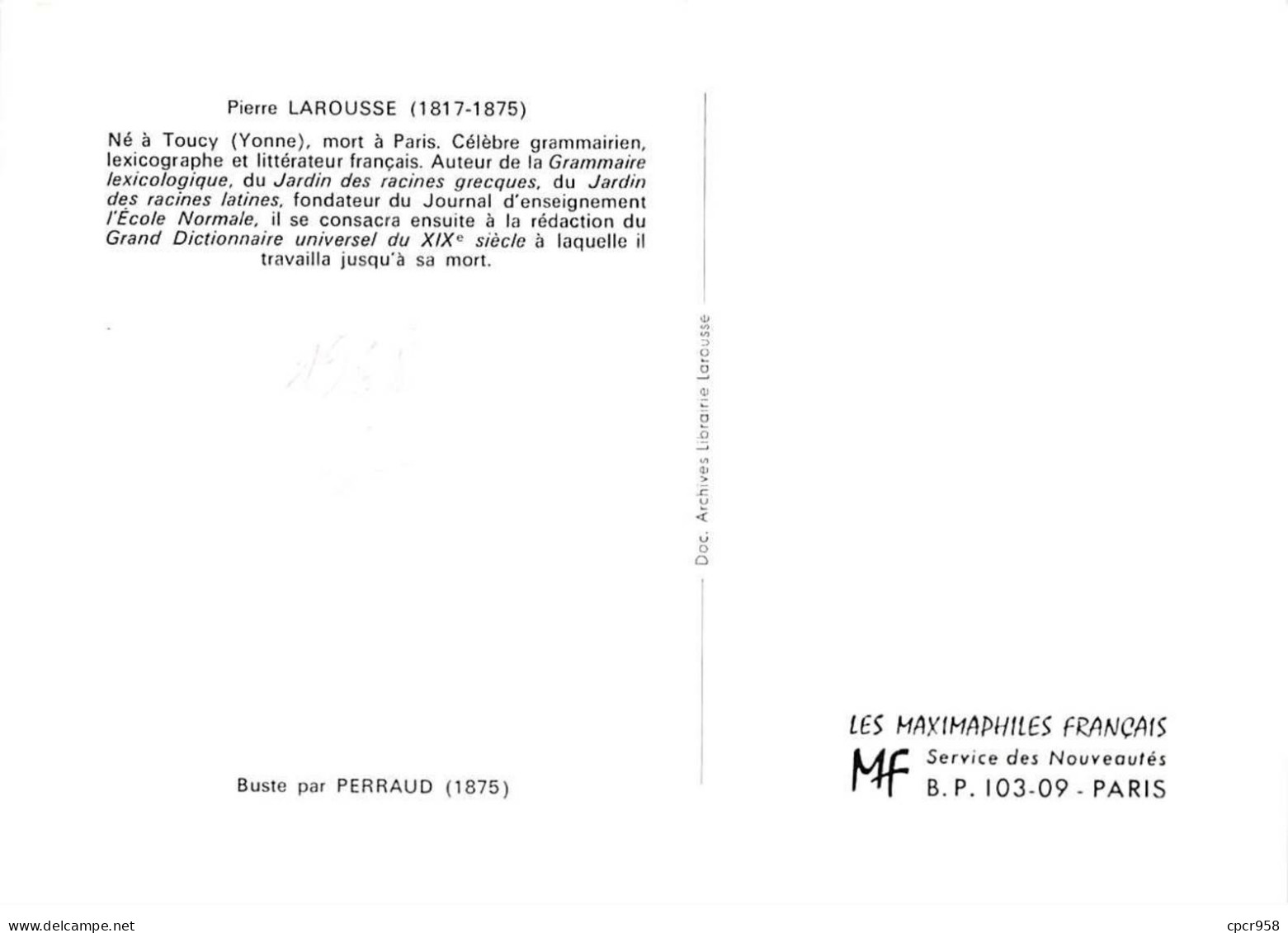 FRANCE.Carte Maximum.AM13945.11/05/1968.Cachet Toucy.Pierre Larousse (1817-1875) - 1960-1969