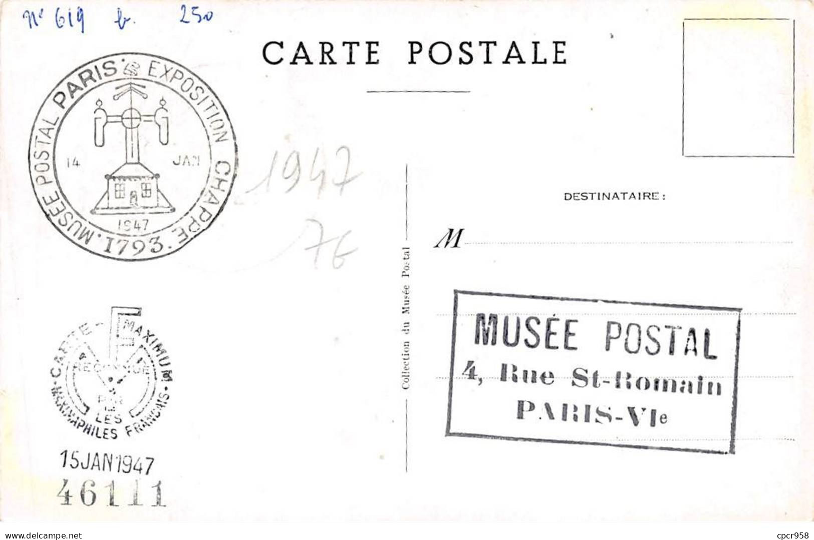 FRANCE.Carte Maximum.AM13730.14/01/1947.Cachet Paris.Claude Chappe - 1940-1949