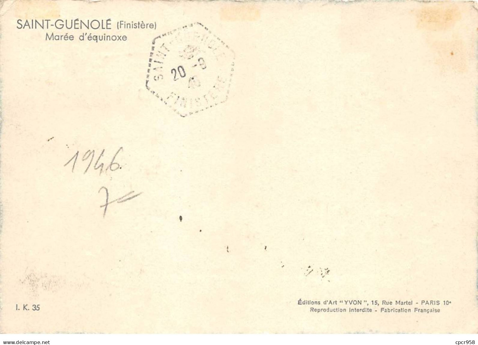 FRANCE.Carte Maximum.AM13722.20/09/1946.Cachet Saint Guénolé Finistère.Marée D'équinoxe - 1940-1949