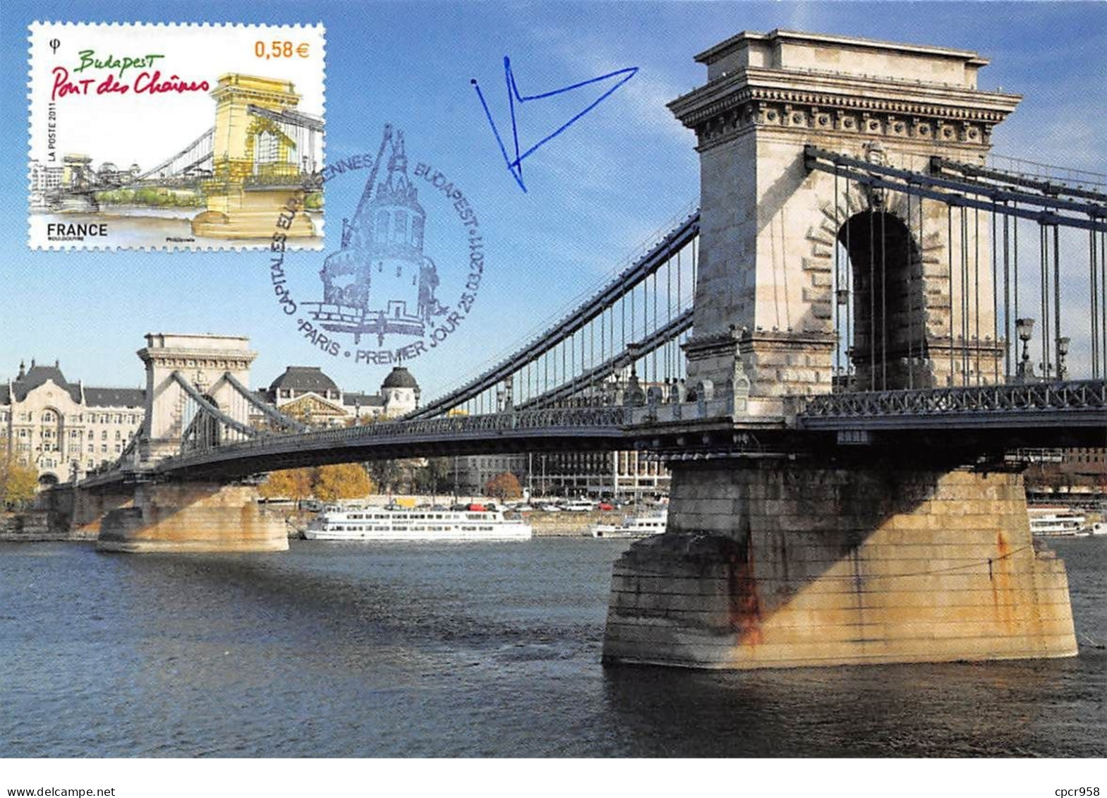 FRANCE.Carte Maximum.AM12073.25/03/2011.Cachet Paris.Budapest.Le Pont Des Chaînes.Signé - 2010-2019