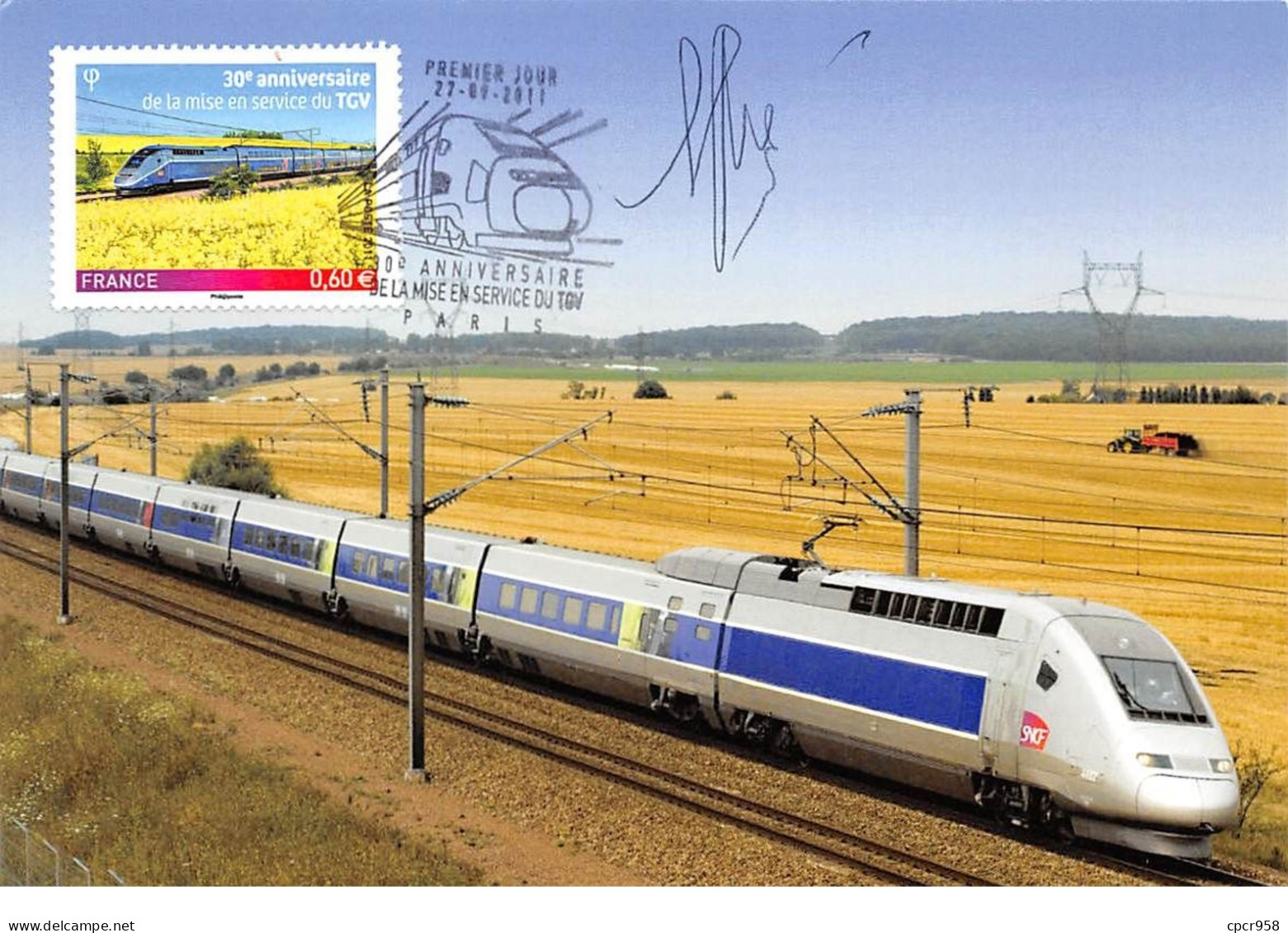 FRANCE.Carte Maximum.AM12007.27/09/2011.Cachet Paris.30e Anniversaire De La Mise En Service Du TGV.Signé - 2010-2019