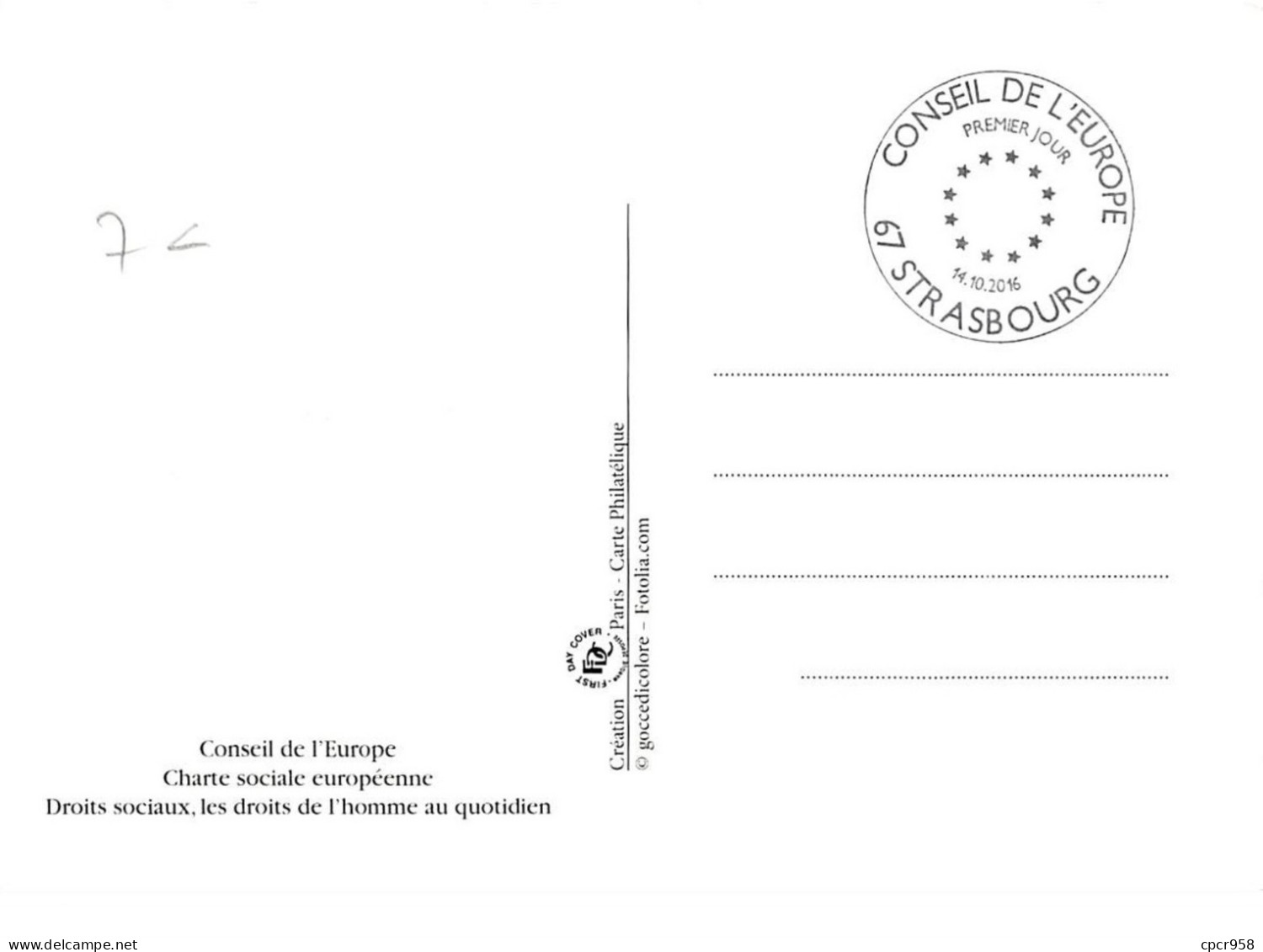FRANCE.CARTE MAXIMUM. N°207653. 14/10/2016. Cachet Strasbourg. Conseil De L'europe. Chartre - 2010-2019