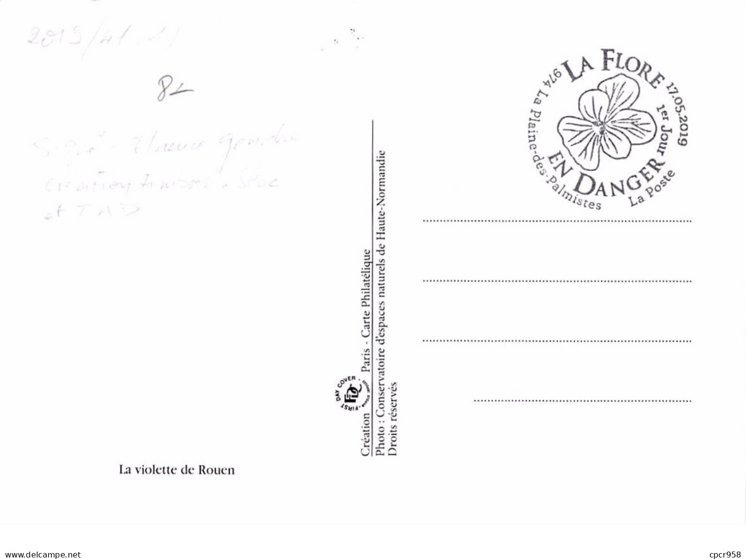 FRANCE.CARTE MAXIMUM. N°207414. 17/05/2019. Cachet La Plaine Des Palmistes. La Flore. Fleur.signé Gendre - 2010-2019