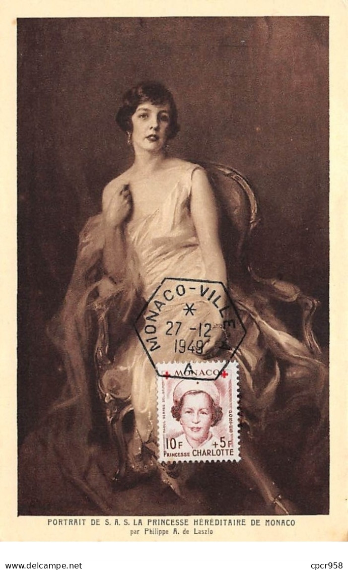 1949 . Carte Maximum . N°105574 .monaco.princesse Charlotte .croix Rouge .cachet Monaco . - Cartas Máxima