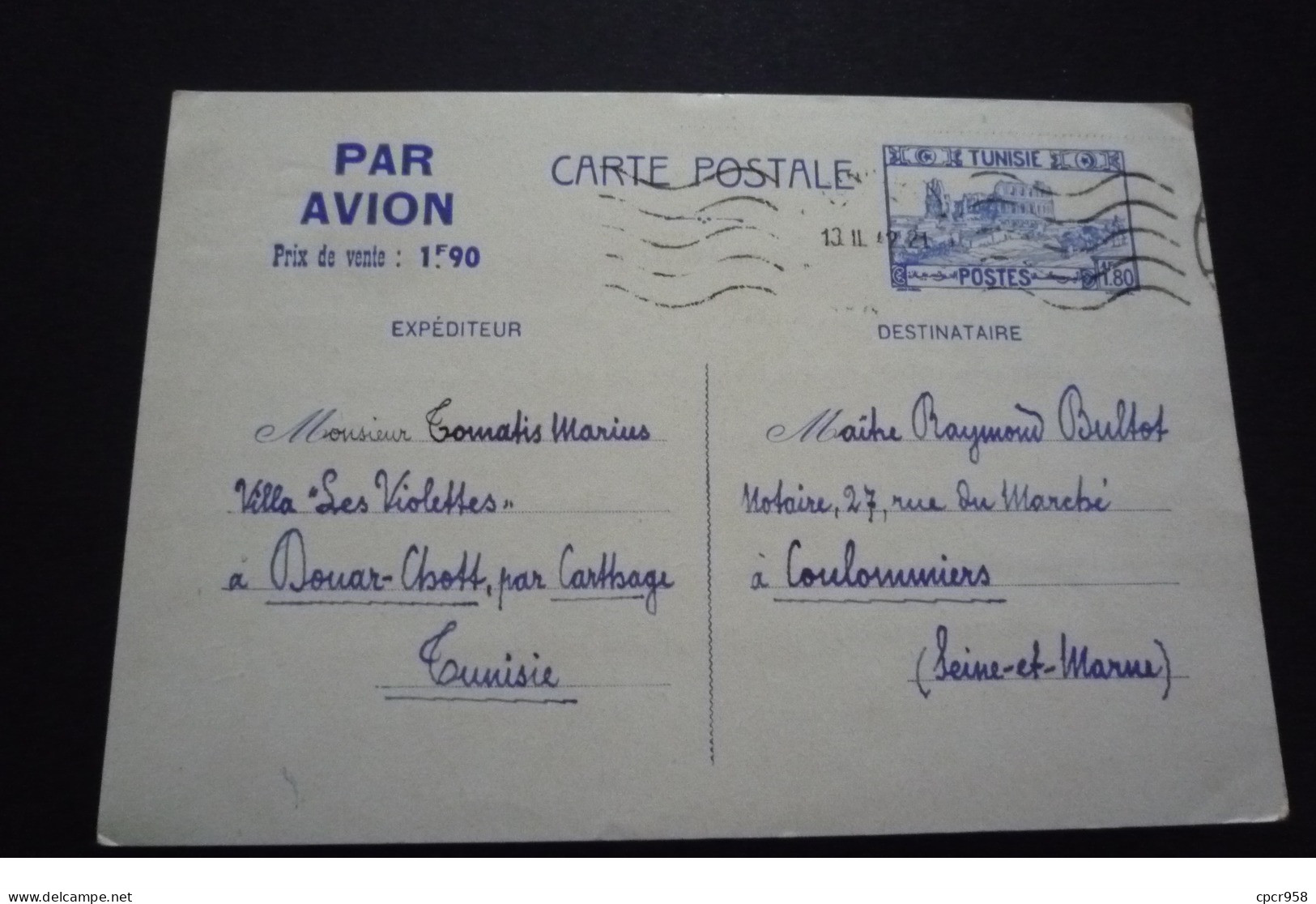 204088 . Tunisie Douar Chott Pour Coulommiers.1942.entier Postale - WW II