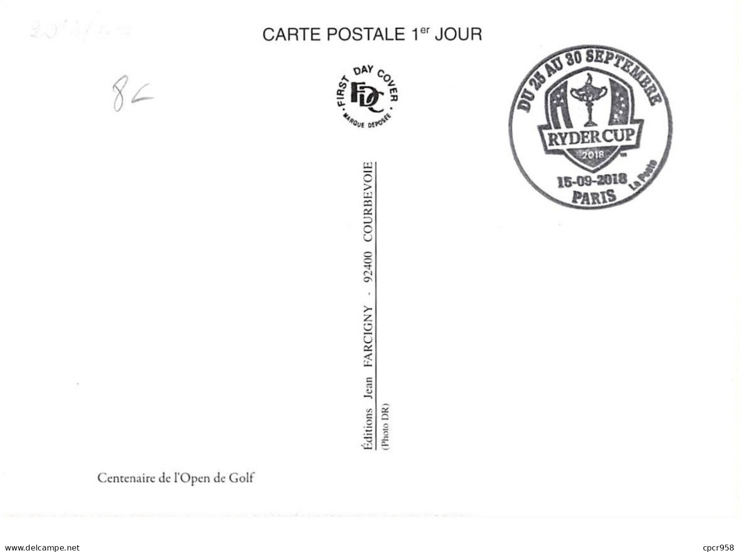 FRANCE.CARTE MAXIMUM. N°207470. 15/09/2018. Cachet Paris. Rydercup. - 2010-2019