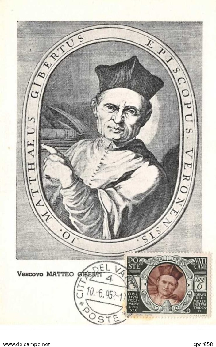 1952 .carte Maximum .vatican .102824 .vescovo Matteo Giberti .cachet Vatican . - Cartes-Maximum (CM)