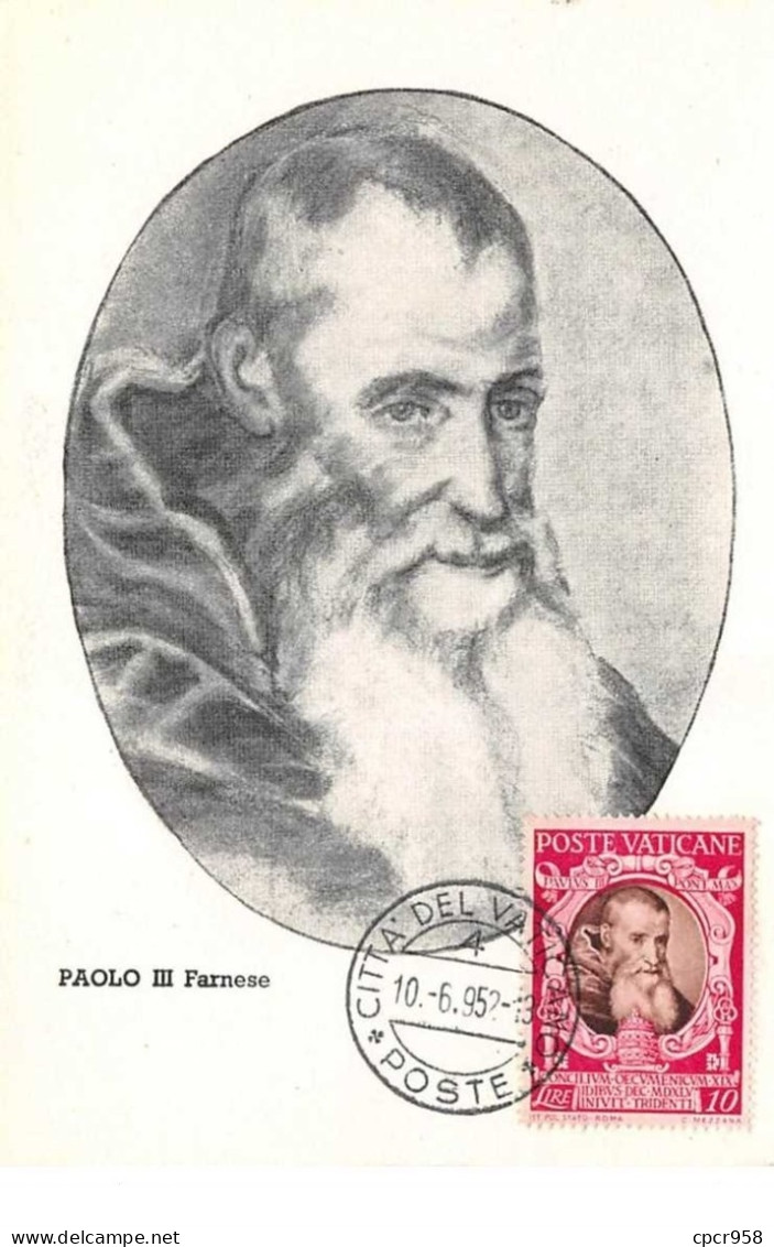 1952 .carte Maximum .vatican .102822 .paolo III Farnese .cachet Vatican . - Cartes-Maximum (CM)