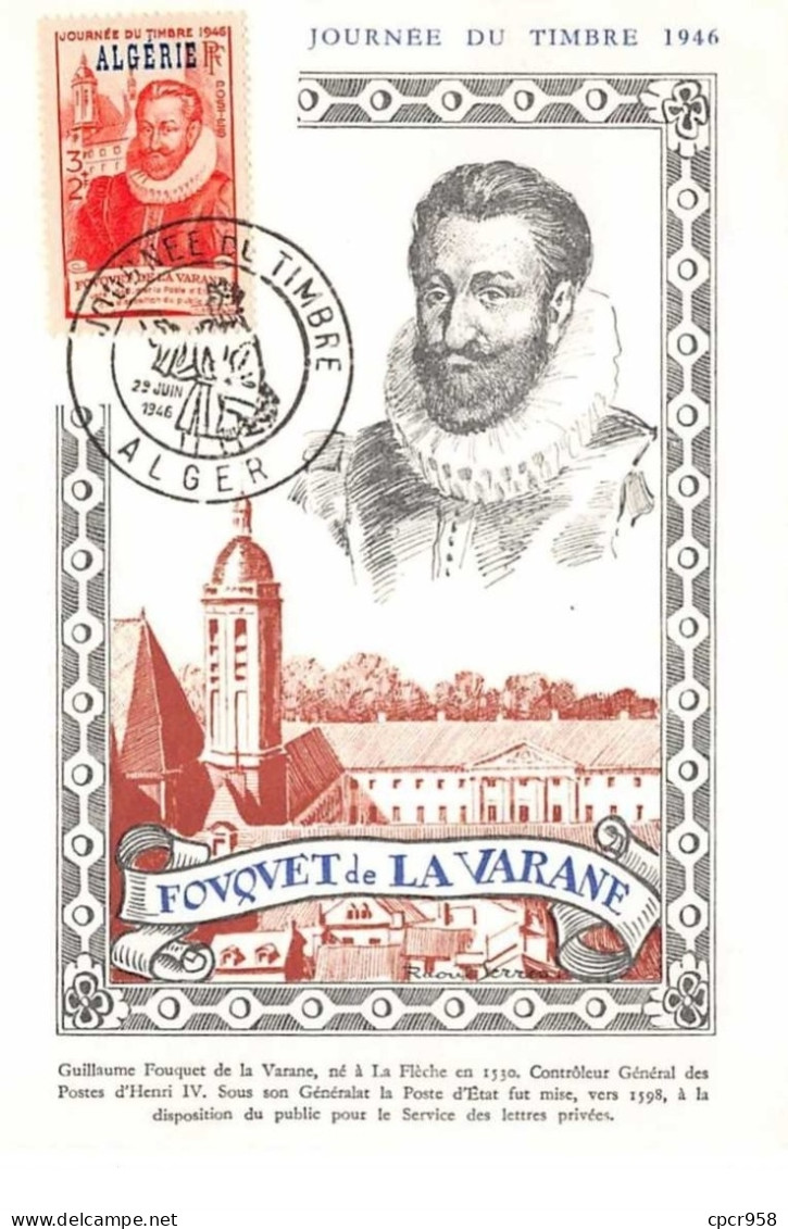 1946 .carte Maximum .france Ex Colonie .102792 .journee Du Timbre .fouquet De La Varane .cachet Alger . - Tarjetas – Máxima