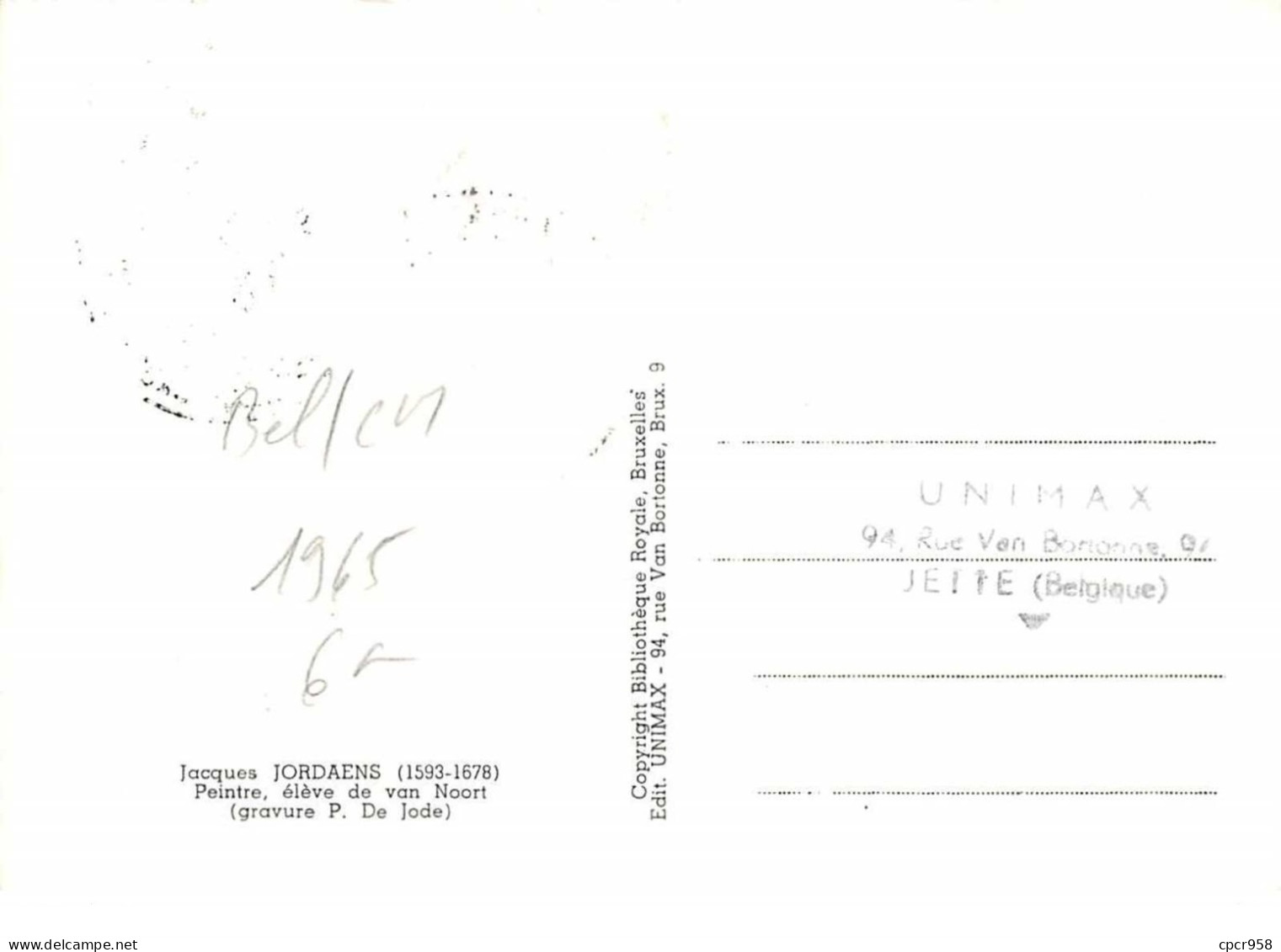1965 .carte Maximum .belgique .102701 .jacques Jordaens .cachet Bruxelles . - 1961-1970
