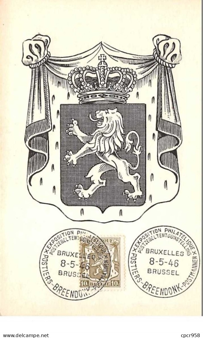 1945 .carte Maximum .belgique .102617 .armoirie .exposition Philatelique .cachet Bruxelles . - 1934-1951