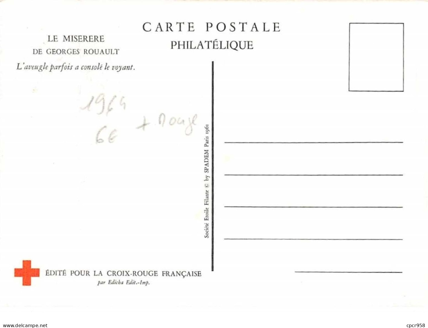 1964 .carte Maximum .france .102484 . La Miserere .la Croix Rouge .cachet Bourges . - 1960-1969