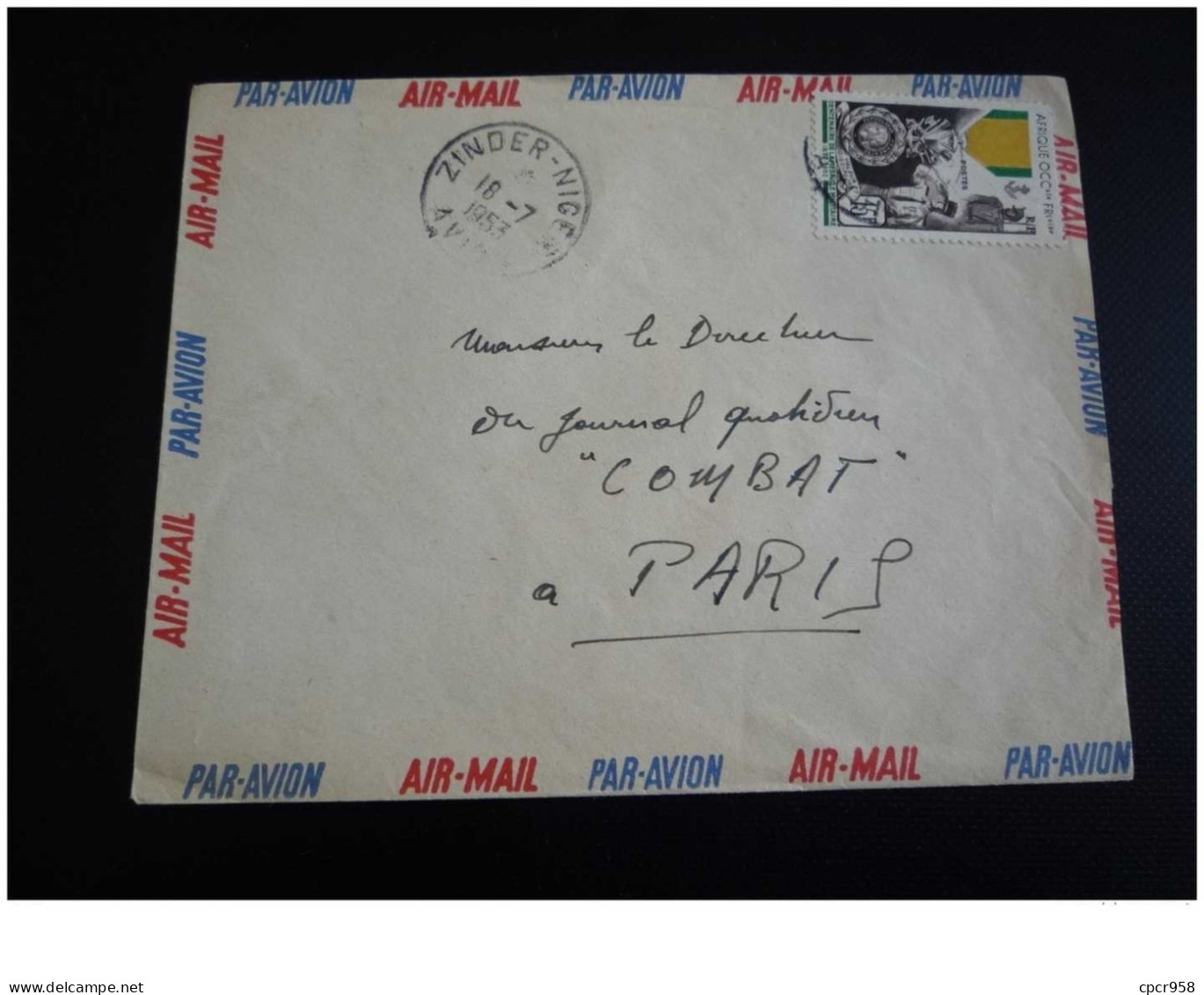TIMBRES.n°28654.NIGER-PARIS.PAR AVION.1953 - Other & Unclassified