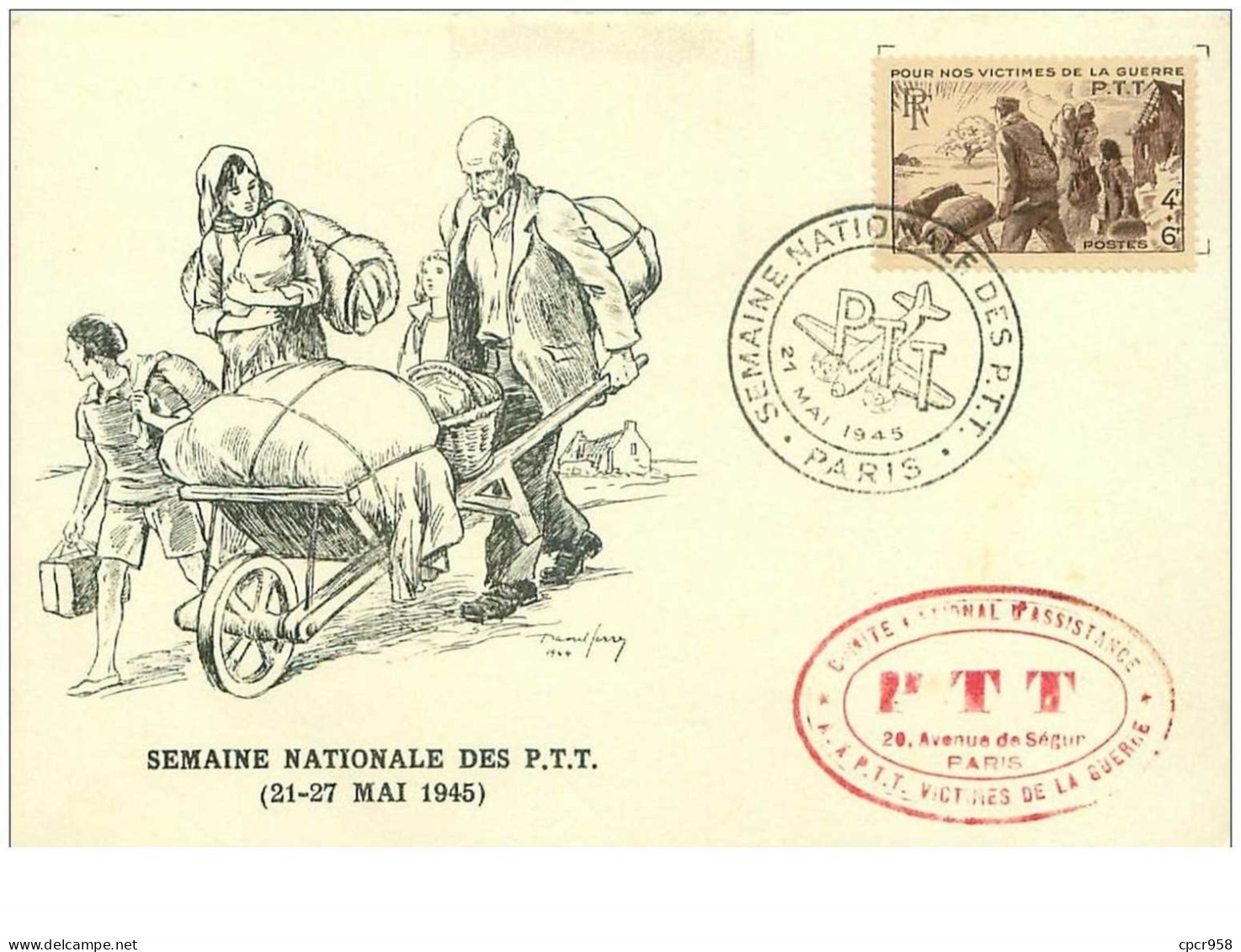 FRANCE.n°19950.CARTE MAXIMUM.1945.SEMAINE NATIONALE DES PTT.VICTIMES DE GUERRE - 1940-1949