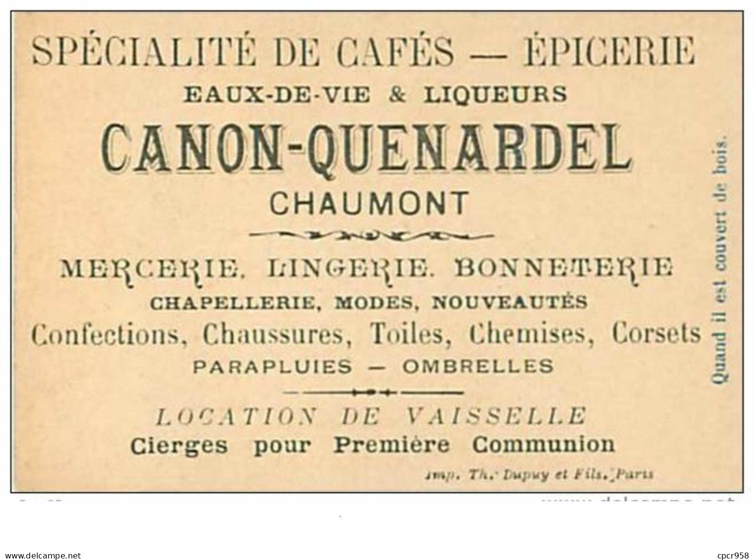 CHROMOS.n°128.CANON-QUENARDEL.EPICERIE.A QUEL MOMENT LE DOS......BUCHERON.FONDS DORE - Tee & Kaffee