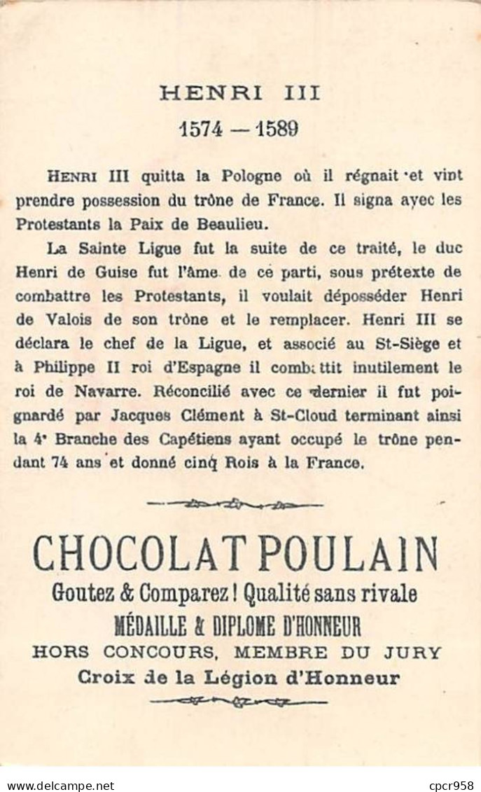 Chromos -COR10344 -Chocolat Poulain- Henri III - Fond Or-  7x10 Cm Environ - Poulain