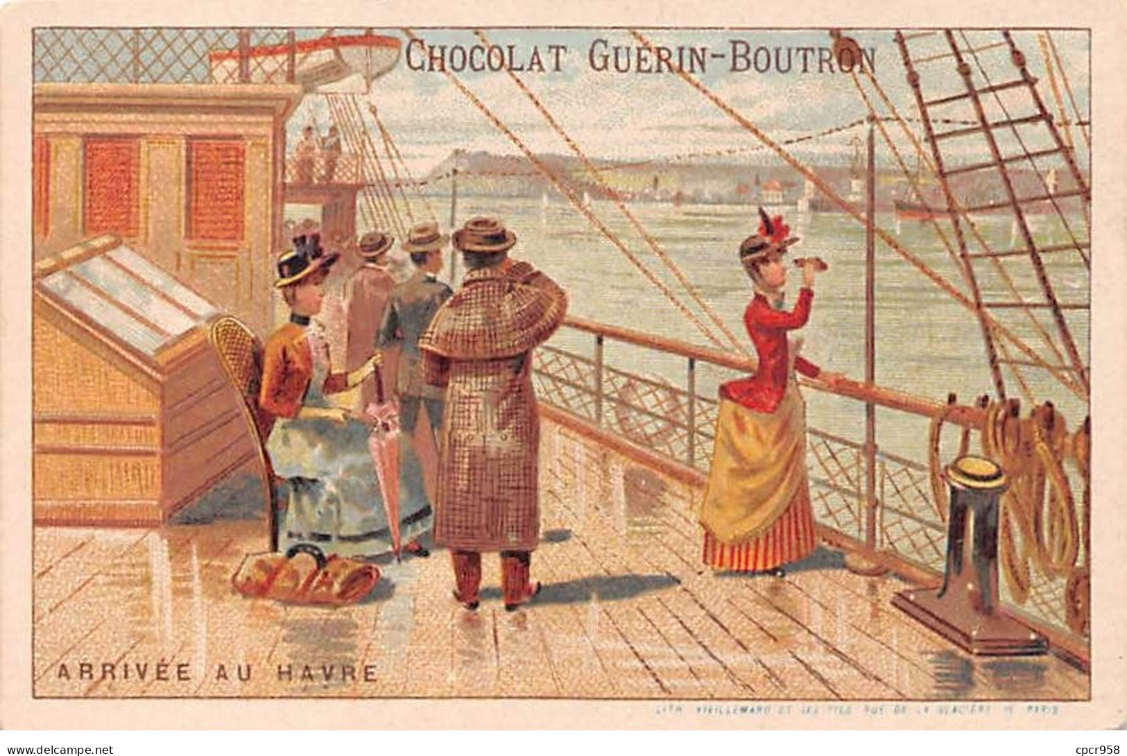 Chromos -COR12293 - Chocolat Guérin-Boutron - Arrivée Au Havre - Hommes - Femmes - Bateau - 7x10cm Env. - Guerin Boutron