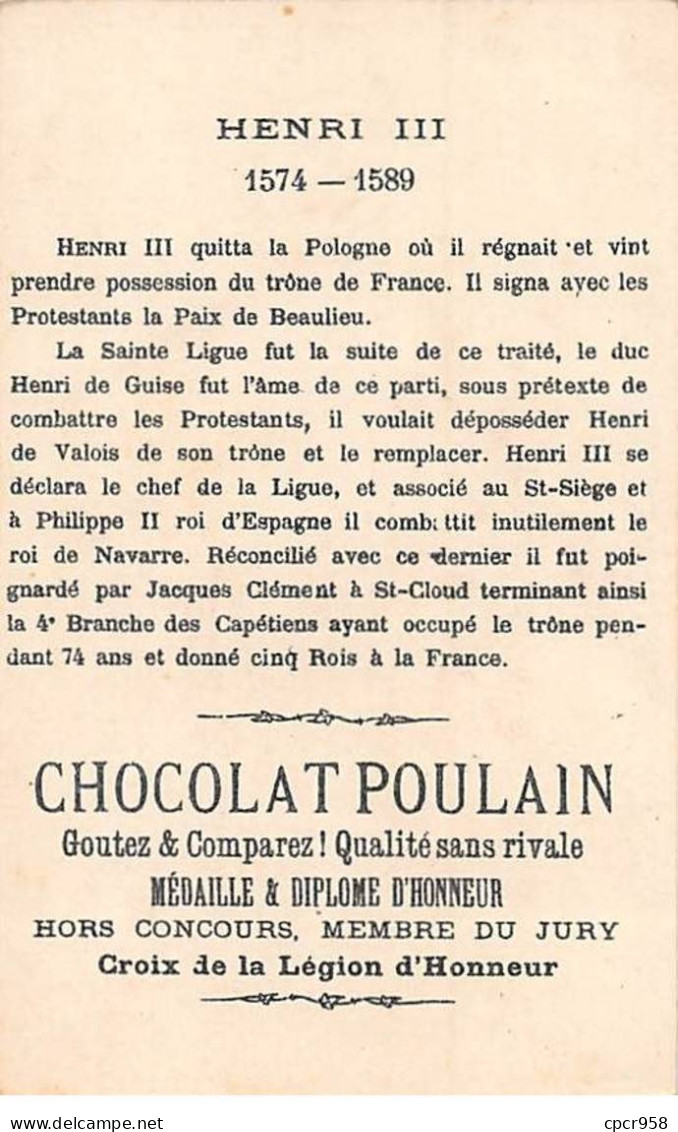 Chromos -COR10330 -Chocolat Poulain- Henri III - Fond Or-  7x10 Cm Environ - Poulain