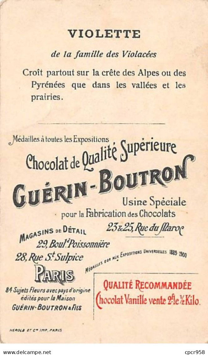 Chromos -COR12264 - Chocolat Guérin-Boutron - Pyrénées - Violette - Homme - Femme - Fleurs - Chèvres - 6x10cm Env. - Guerin Boutron