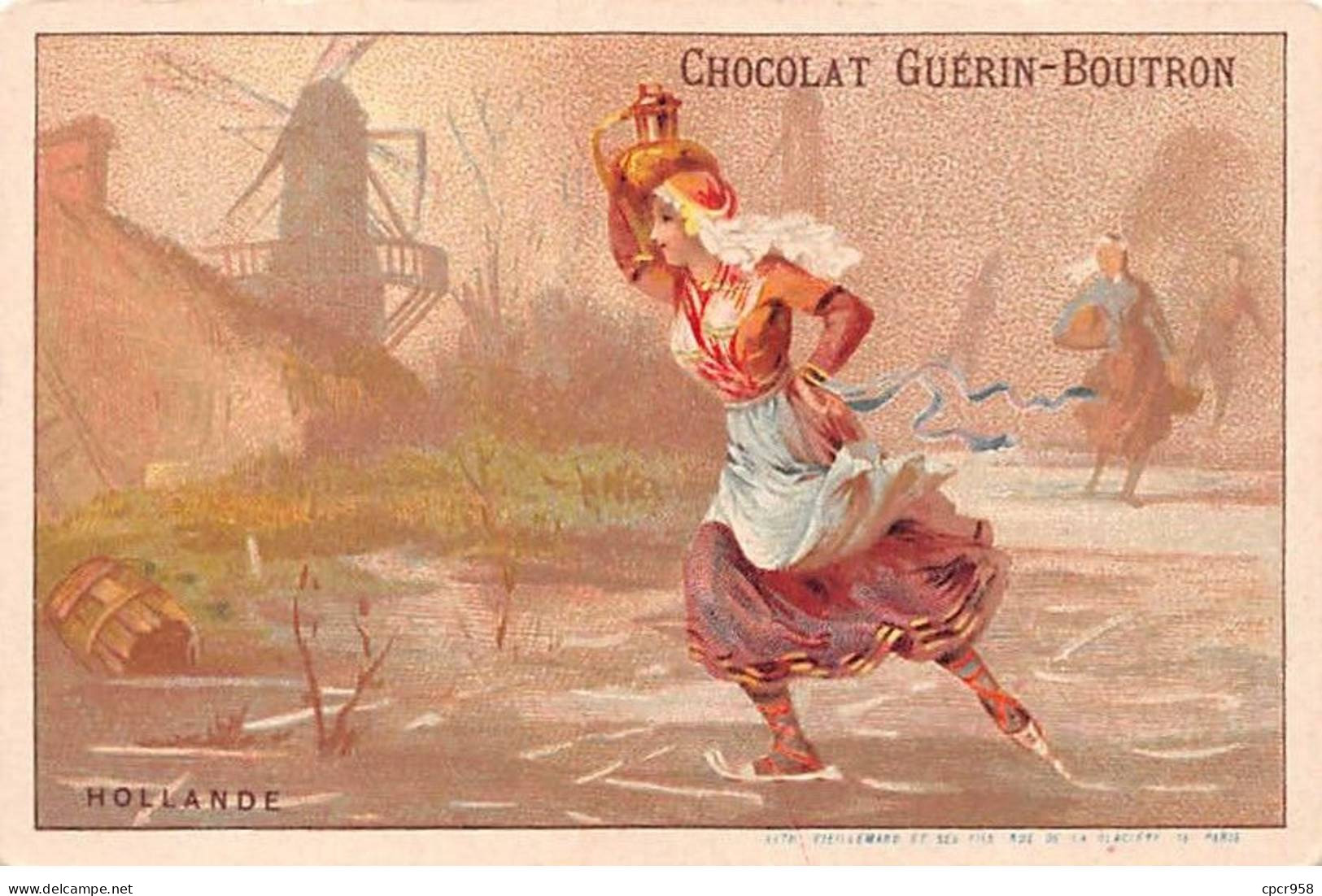 Chromos -COR12258 - Chocolat Guérin-Boutron - Hollande - Moulin - Femmes - 7x10cm Env. - Guerin Boutron