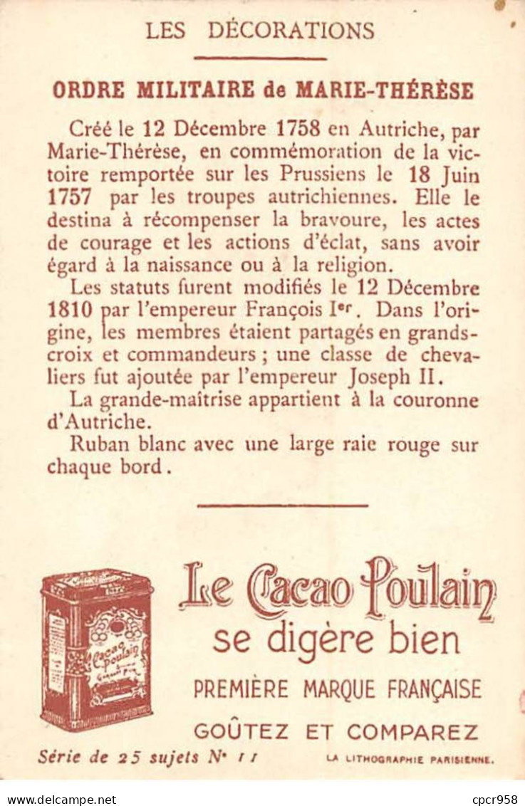 Chromos -COR10298 -Chocolat Poulain Orange- Les Décorations - Ordre Militaire De Marie-Thérèse - 7x10 Cm Environ - Poulain