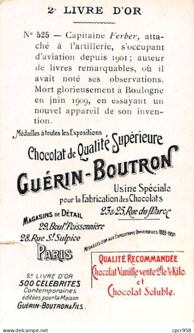 Chromos -COR10291 - Chocolat Guérin-Boutron- Capitaine Ferber- Aviateur- 7x10 Cm Environ - Guerin Boutron