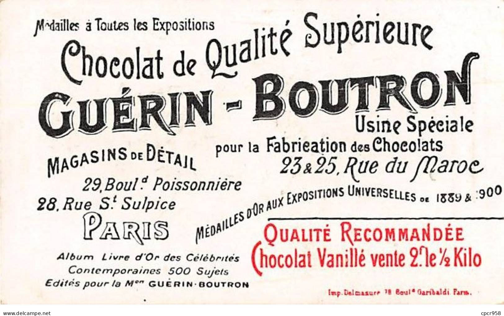Chromos -COR10287 - Chocolat Guérin-Boutron- Général Lebon - 7x10 Cm Environ - Guerin Boutron