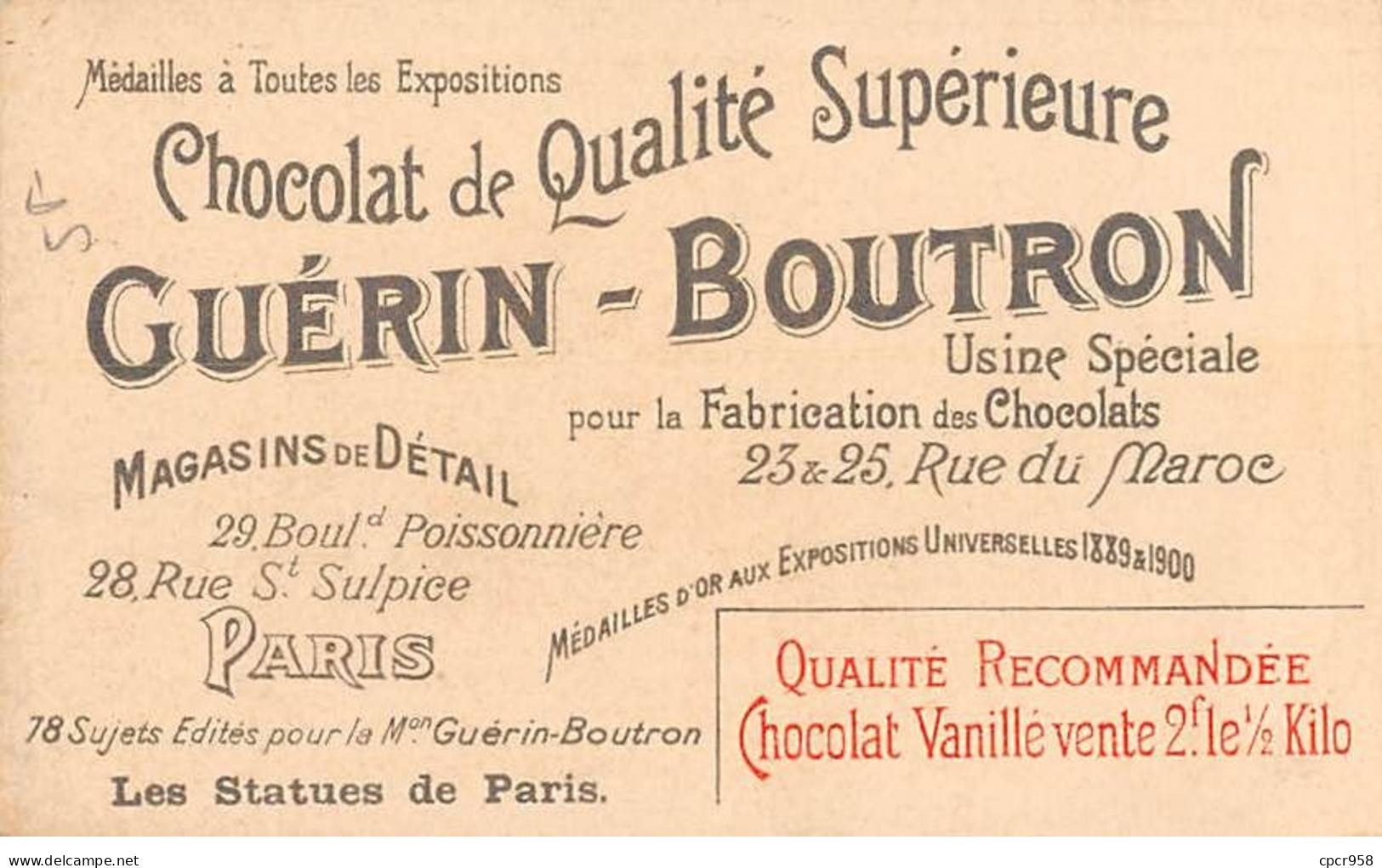 Chromos -COR12185 - Chocolat Guérin-Boutron - Charlemagne - Parvis Notre-Dame - Statue - 6x10cm Env. - Guerin Boutron