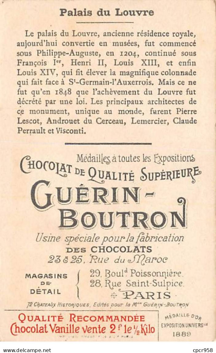 Chromos -COR12157 - Chocolat Guérin-Boutron - Palais Du Louvre - 6x10cm Env. - Guerin Boutron