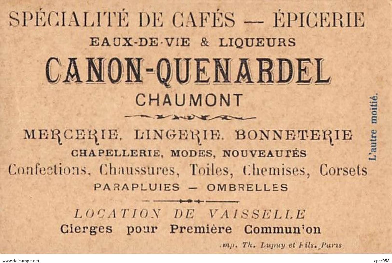 Chromos - COR10104 - Eaux-de-vie & Liqueurs -Chaumont- Qu'est-ce Qui Ressemble Le Plus à La Moitié... - 6x10 Cm Environ - Tea & Coffee Manufacturers