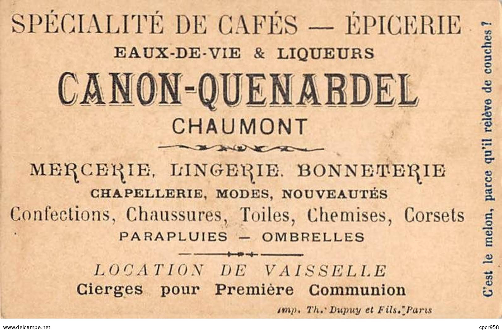 Chromos - COR10090 - Eaux-de-vie & Liqueurs -Chaumont- Quel Est Le Fruit Qui Lorsqu'on Le Mange... - 6x10 Cm Environ - Thé & Café
