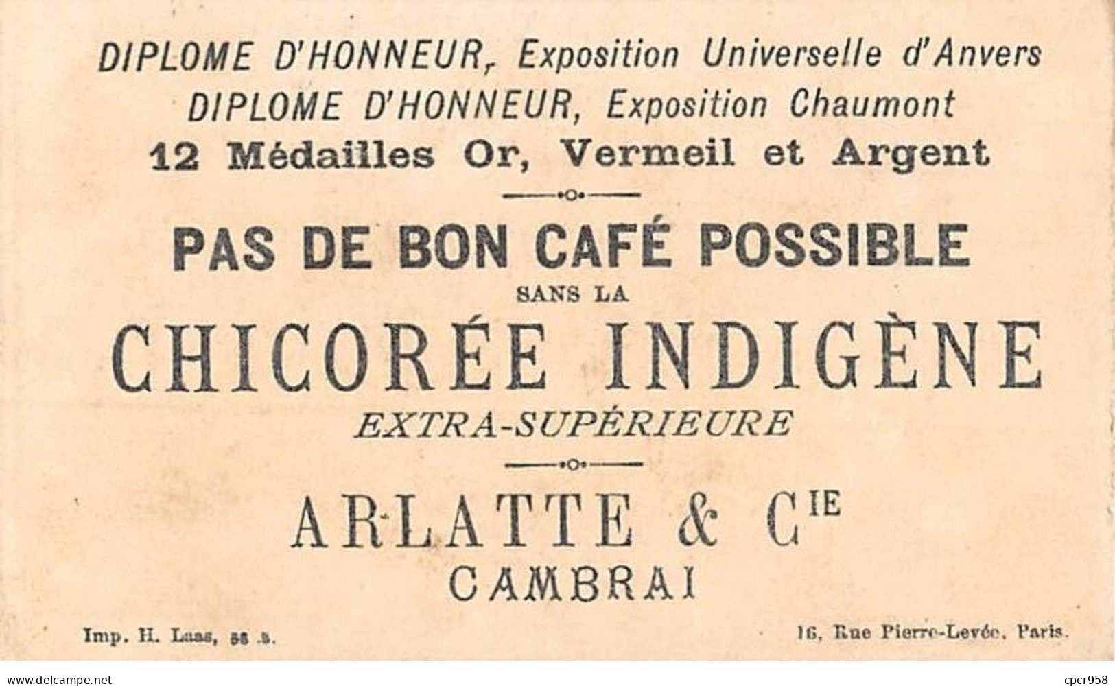 Chromos - COR10083 - Chicorée Indigène - Arlatte & Cie, Cambrai - La Cloche Du Baptême -  6x10 Cm Environ - Tea & Coffee Manufacturers